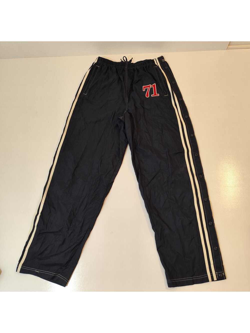 Walt Disney World Mens Track Pants Sz M Blue Side Snap Button Stripe Y2K Nylon